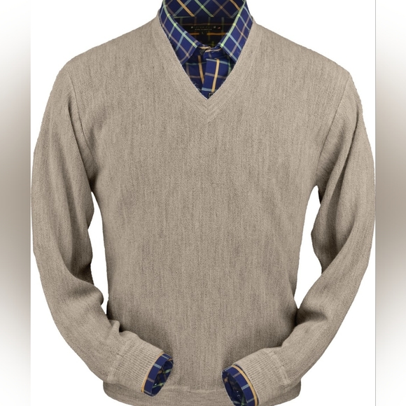 Peru Unlimited Other - Peru Unlimited V-Neck Sweater Sand Heather Size Large Baby Alpaca Wool Blend